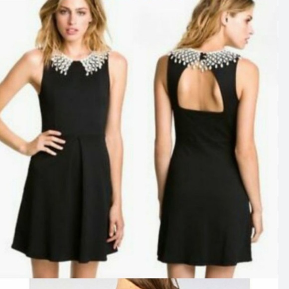 FREE PEOPLE Anthropologie Black Waffe Knit Collar Party Dress Size Small - Picture 4 of 8